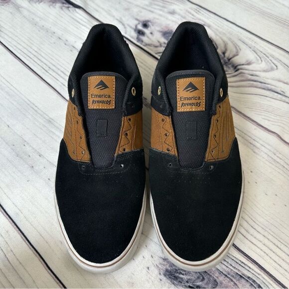 Emerica "The Reynolds Low Vulc'' Men Sz 11 Black/Tan Leather Skate Shoes - Picture 2 of 11
